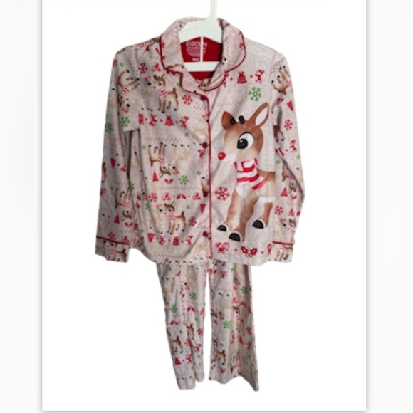 RUDOLPH THE RED NOSE REINDEER kids 2 piece all over print button up pijama set-M - Picture 9 of 9